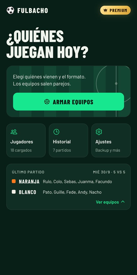 Inicio de Fulbacho con los jugadores, el historial y el último partido